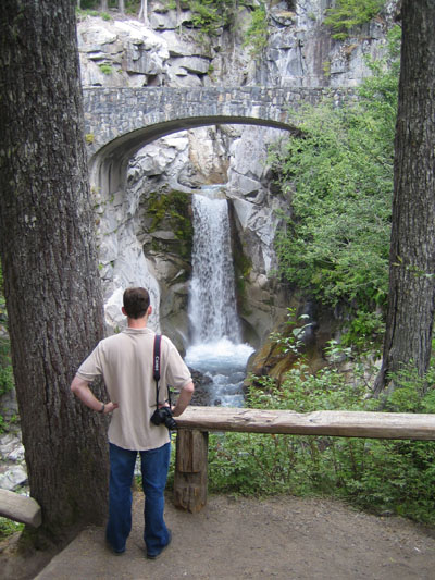 A visitor takes in Christine Falls.